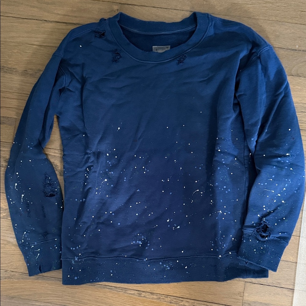 MOTHER Blue Distressed Sweatshirt